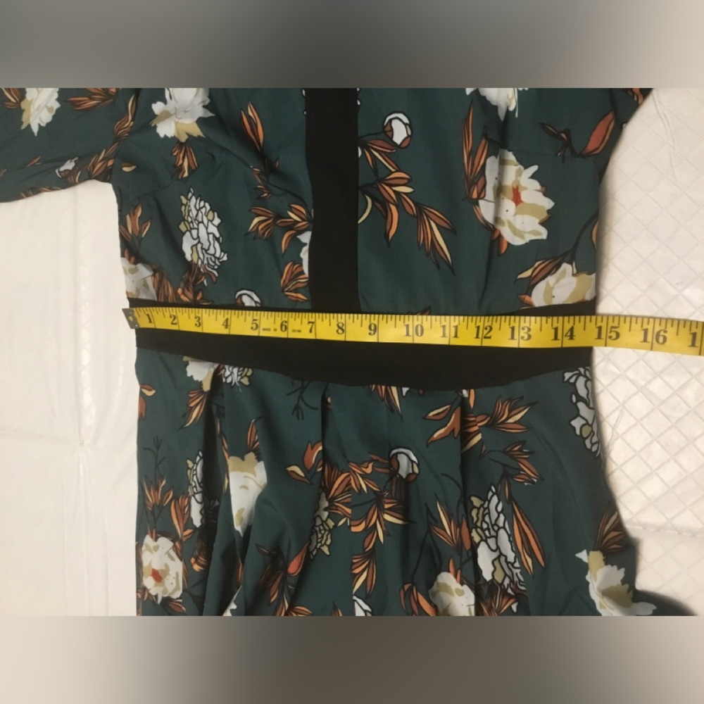 RICCO Bruno Forest Green Floral High-Neck Maxi Dress with Black Trim - Picture 15 of 15